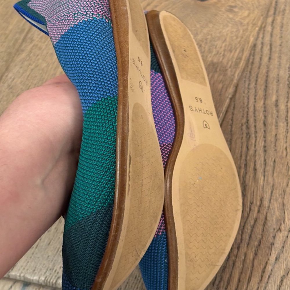 Rothys Multicolor Pointed Toe Textile Check Slip … - image 4